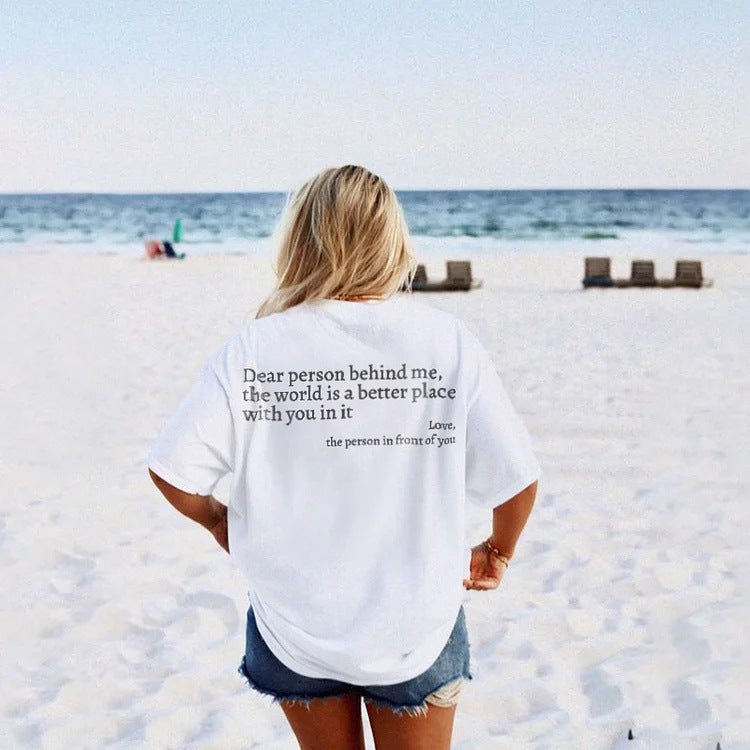 Ancient Energy women's fashion letter T-shirt with round neck, short sleeves, and slogan design on a casual top.