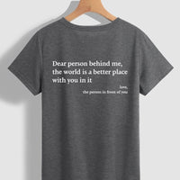 Ancient Energy women's fashion letter T-shirt with round neck, short sleeves, slogan print, casual top for everyday wear.