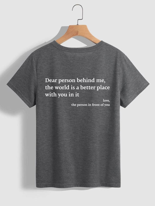 Ancient Energy women's fashion letter T-shirt with round neck, short sleeves, slogan print, casual top for everyday wear.