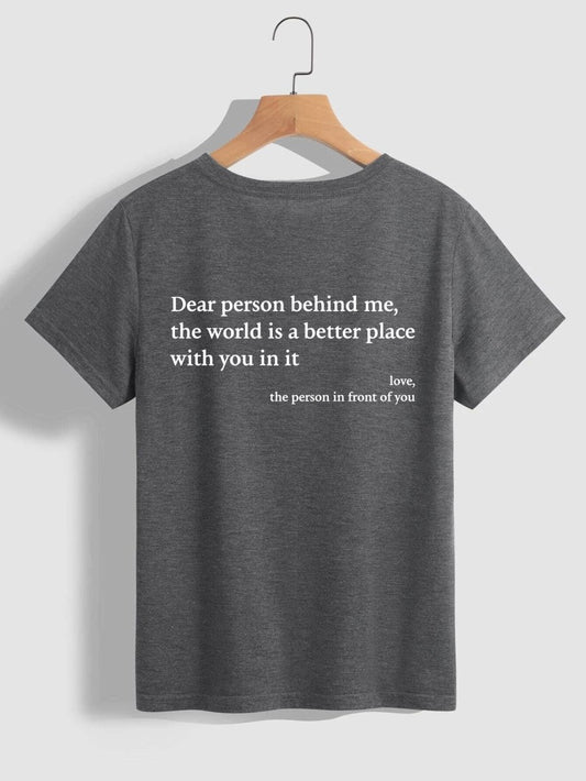 Ancient Energy women's fashion letter T-shirt with round neck, short sleeves, slogan print, casual top for everyday wear.