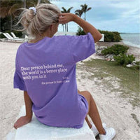 Ancient Energy women's letter T-shirt with round neck, short sleeves, featuring a slogan design on soft fabric.