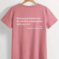 Ancient Energy women's letter T-shirt with round neck, short sleeves, featuring slogan design for casual fashion style.
