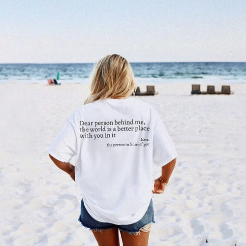Ancient Energy women's fashion letter T-shirt with round neck, short sleeves, and slogan design on a casual top.