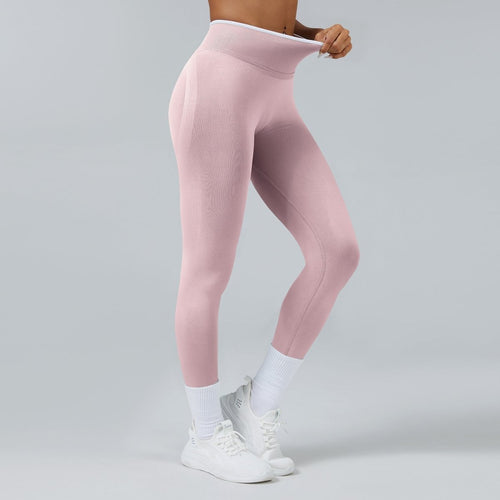 Seamless knitted tight high-waist pink yoga pants for sports, quick-drying