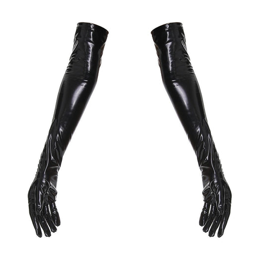 Shiny Patent Leather Mirror One - piece Leather Coat For Women - MANDOTOS INTERNATIONAL0