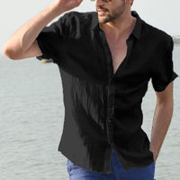Men's black summer short-sleeve casual button shirt with open collar