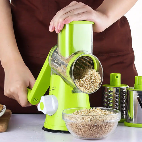 Ancient Energy round vegetable cutter and mandoline slicer for julienne potatoes, carrots, cheese, and other vegetables.
