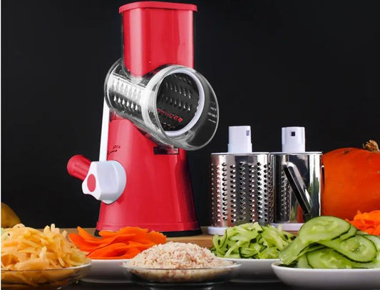 Ancient Energy round vegetable cutter and mandoline slicer for julienne potatoes, carrots, cheese, and grating vegetables.