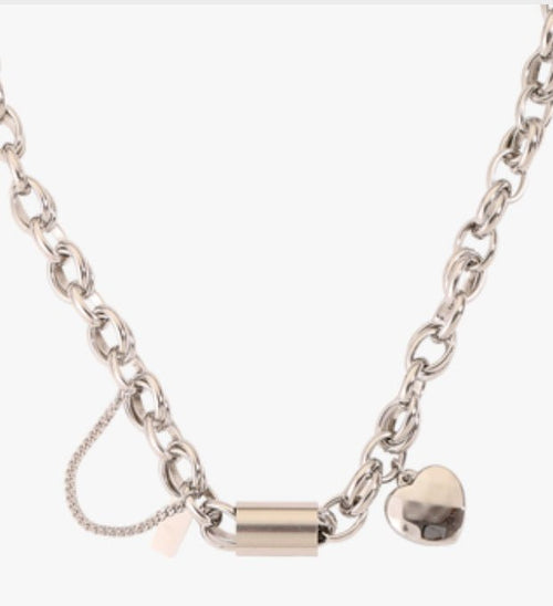 Titanium bracelet with heart pendant, silver-toned chain by Ancient Energy.