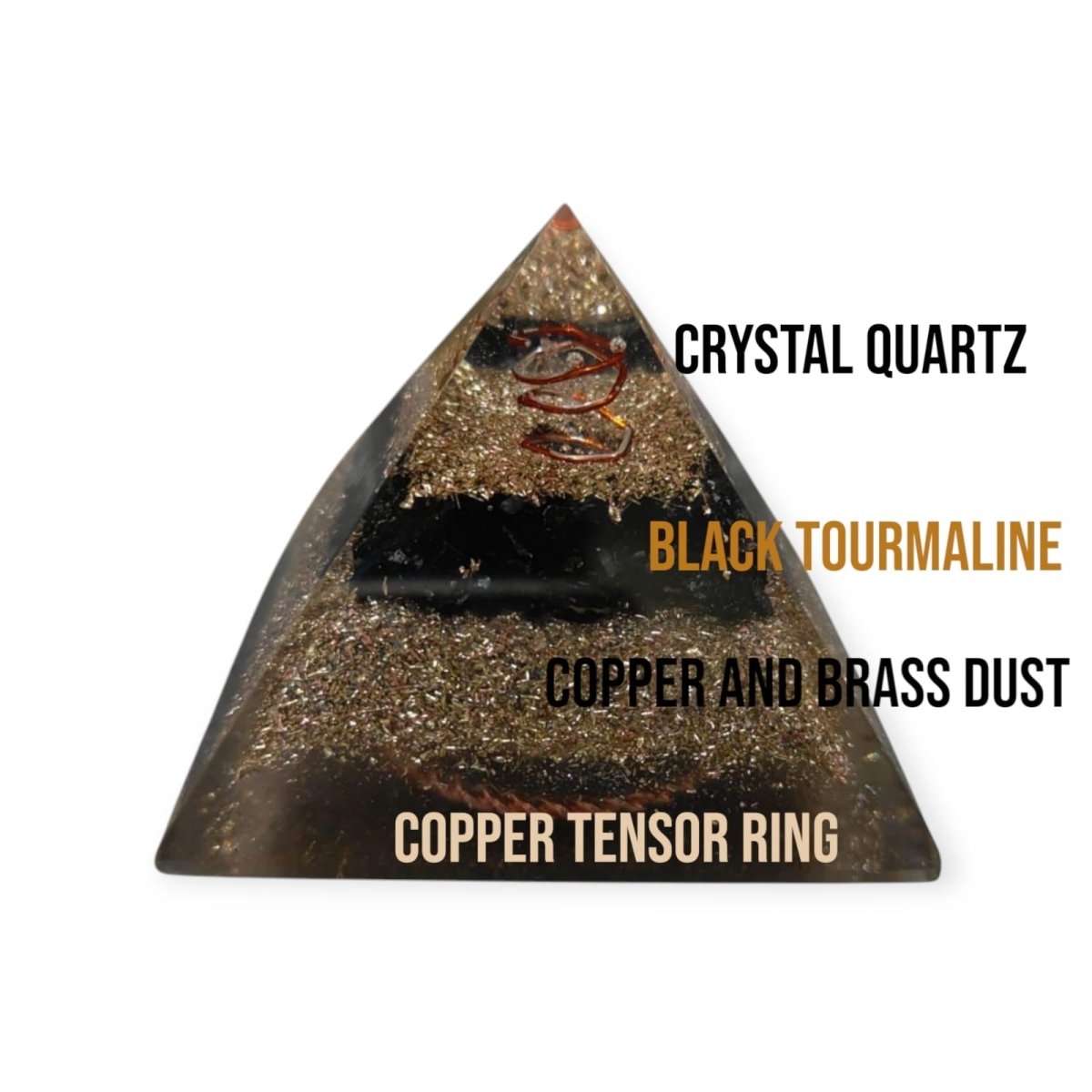 Mini Orgone Brass and Copper Black tourmaline Protection Pyramid - MANDOTOS INTERNATIONAL