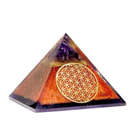 Flower of Life Copper Orgone Pyramid with Amethyst (Authentic- REAL) Ancient Energy