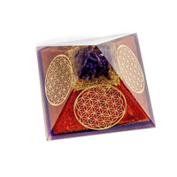 Flower of Life Copper Orgone Pyramid with Amethyst (Authentic- REAL) Ancient Energy