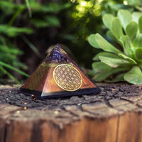 Flower of Life Copper Orgone Pyramid with Amethyst (Authentic- REAL) Ancient Energy