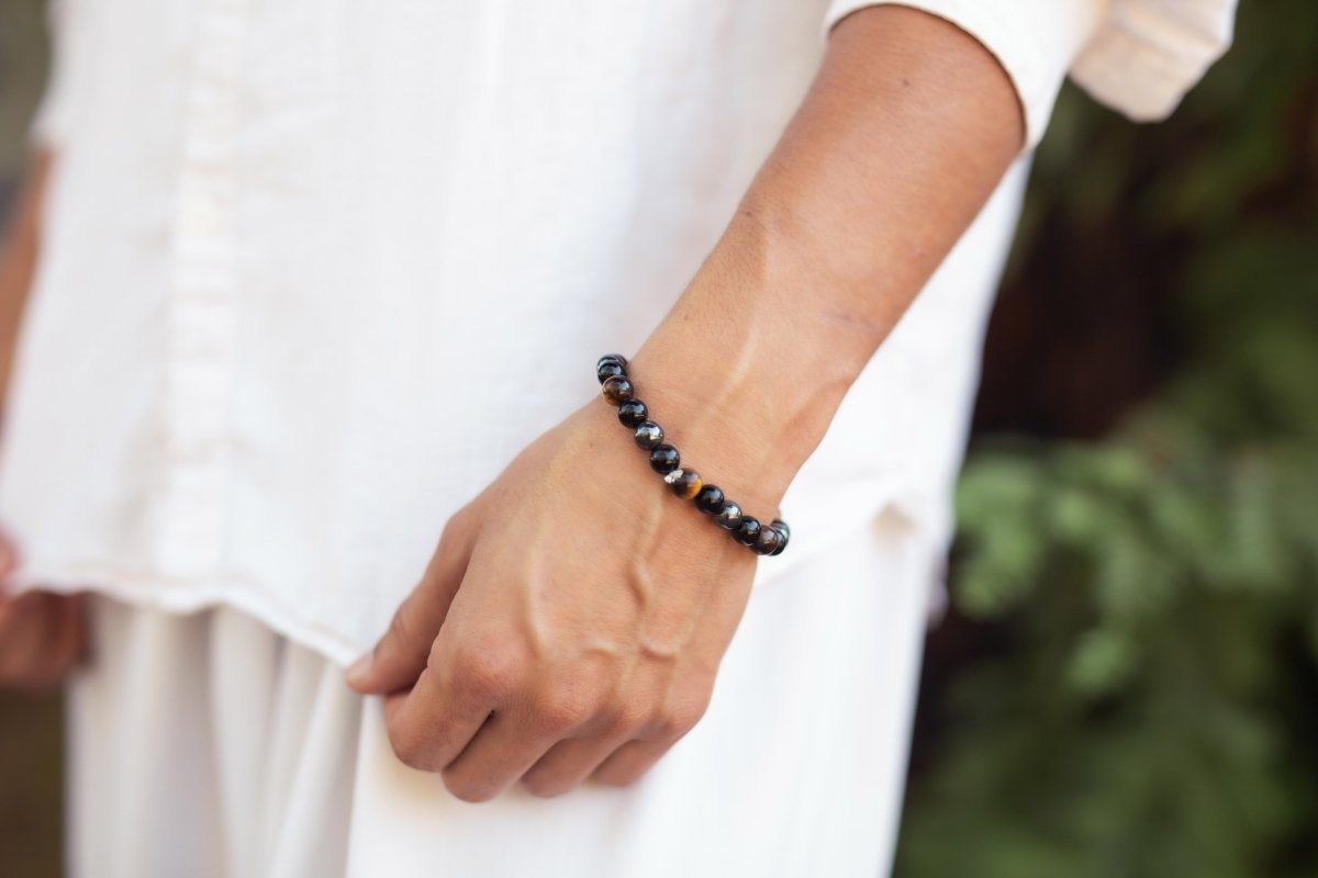 Triple Protection Bracelet WIth Tigers Eye, Hematite, and Obsidian(7.5 inches) - MANDOTOS INTERNATIONAL