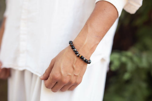 Triple Protection Bracelet WIth Tigers Eye, Hematite, and Obsidian(7.5 inches) - MANDOTOS INTERNATIONAL