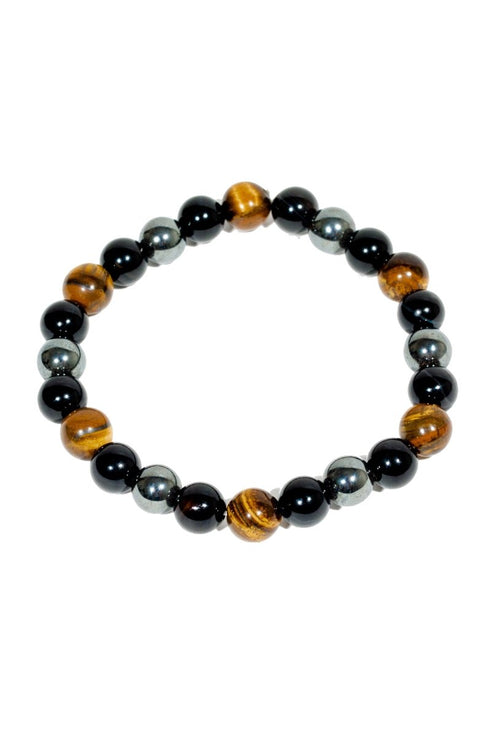 Triple Protection Bracelet WIth Tigers Eye, Hematite, and Obsidian(7.5 inches) - MANDOTOS INTERNATIONAL