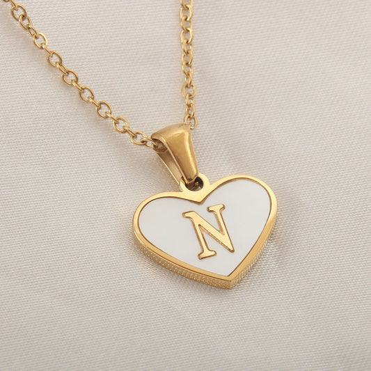 26 Letter Heart-shaped Necklace White Shell Love Clavicle Chain Fashion Personalized Necklace For Women Jewelry Valentine's Day - MANDOTOS