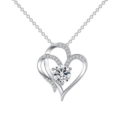 Zircon Double Love Necklace With Rhinestones Ins Personalized Heart-shaped Necklace Clavicle Chain Jewelry For Women Valentine's Day - MANDOTOS