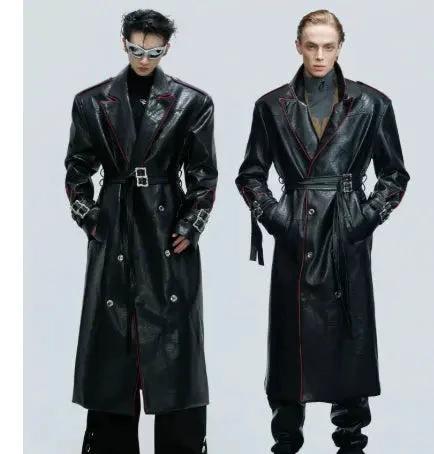 Wide Shoulder Fur Metal Belt Waist Long-cut Coat - MANDOTOS