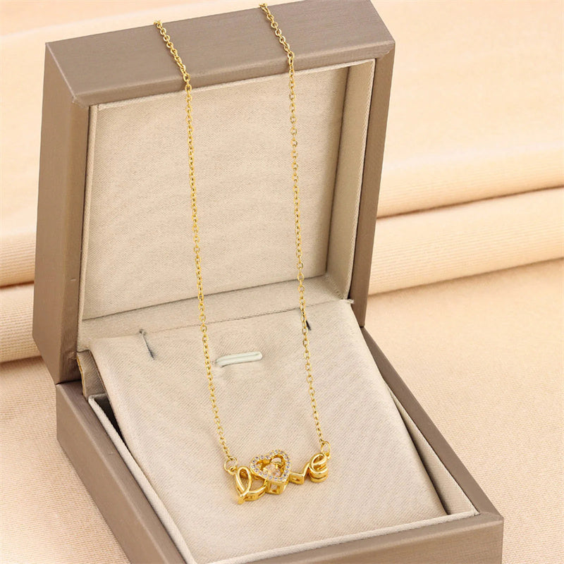 Valentines Day Gift New Titanium Steel Necklace Fashion New Love Smart Necklace Female Clavicle Chain Fashion Jewelry Woman - MANDOTOS