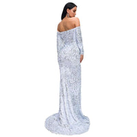 Sexy Strapless Long Sleeve Sequins Party Evening Dress MANDOTOS