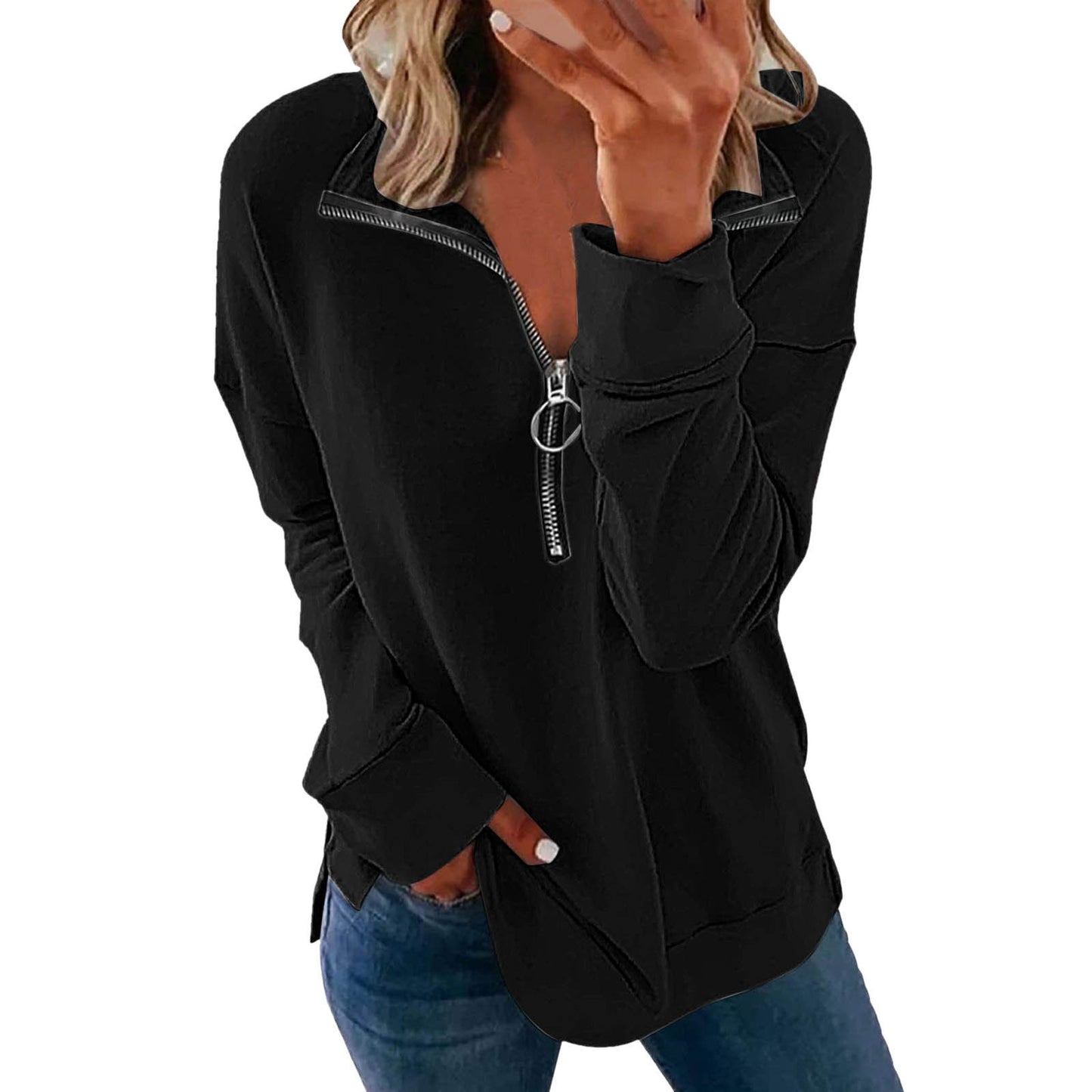 Euro-American Zip Detail Casual Tee