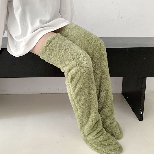 Over Knee High Fuzzy Long Socks Winter Warm Cold Leg Knee Joint Cold-proof Stockings Home Floor Sleeping Socks - MANDOTOS