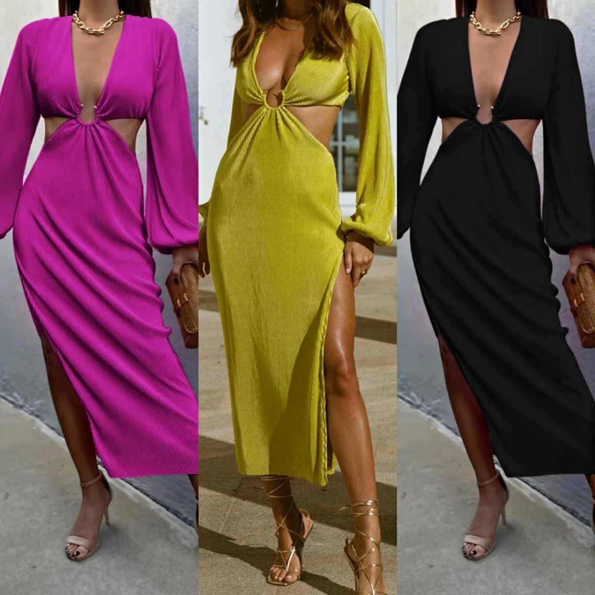 Autumn Fashion Pressed Pleated Waistless Women's Dresses MANDOTOS