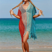 Women's Knitted Colorful Striped Beach Blouse - MANDOTOS INTERNATIONAL0