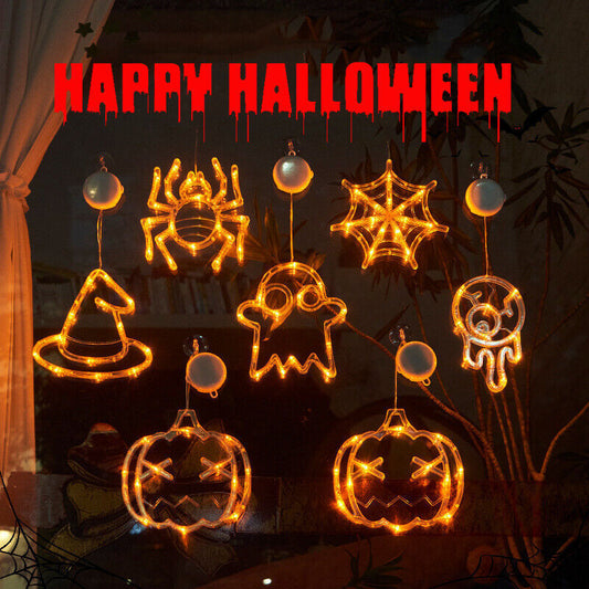 Halloween Window Hanging LED Lights Spider Pumpkin Hanging Ghost Horror Atmosphere Lights Holiday Party Decorative Lights Home Decor - MANDOTOS
