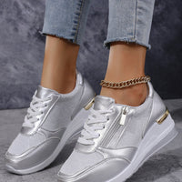 Metallic Lace-Up Side Zipper Thick-Sole Sneakers – 3 Colors EU 37–44