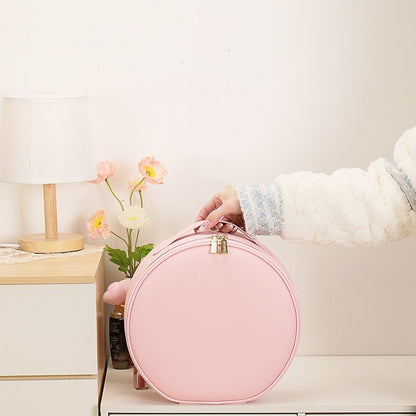 Round Smart LED Makeup Bag With Mirror Lights Women Beauty Bag Large Capacity PU Leather Travel Organizers Cosmetic Case - MANDOTOS