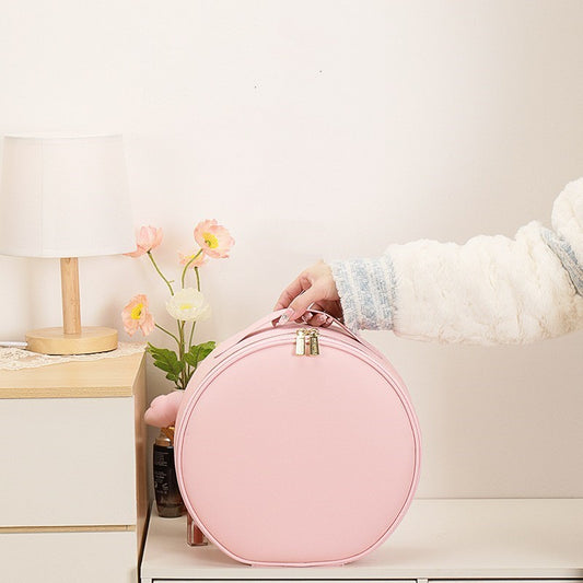 Round Smart LED Makeup Bag With Mirror Lights Women Beauty Bag Large Capacity PU Leather Travel Organizers Cosmetic Case - MANDOTOS