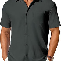 Men's short-sleeve button-up shirt, wrinkle- and crease-resistant, charcoal with chest pocket