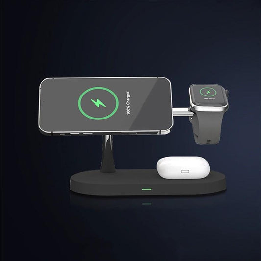 Multifunctional Five-In-One Magnetic Wireless Charging Watch Headset Desktop Mobile Phone Holder Charger 15W Fast Charge MANDOTOS