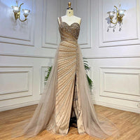 Blue Handmade Beaded Split Shoulder Fishtail Dress MANDOTOS