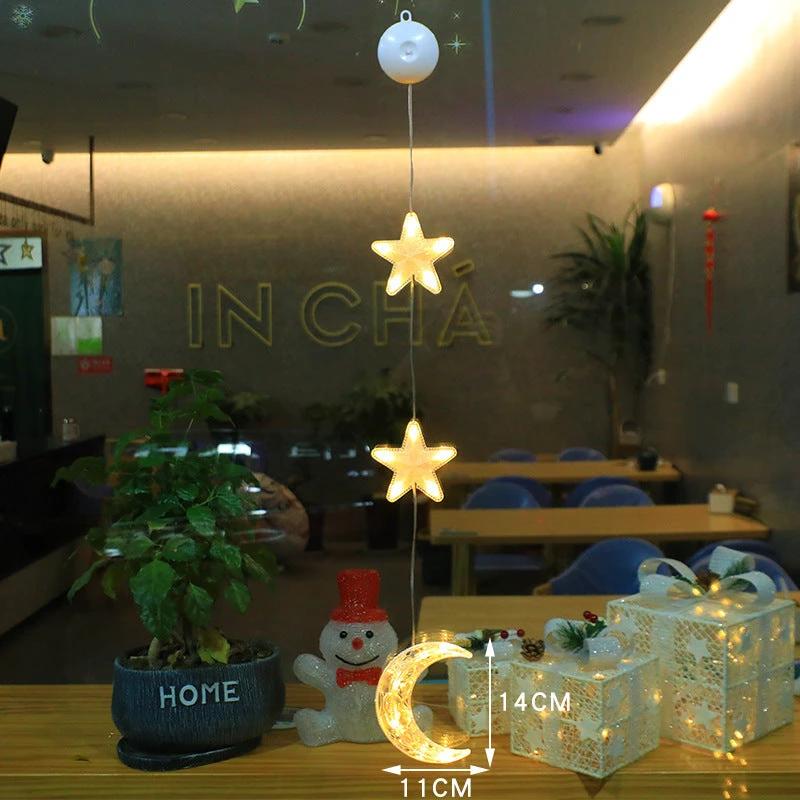 Christmas 3Pcs LED Star Hanging Lights For Home Decor Suction Cup Battery Powered - MANDOTOS