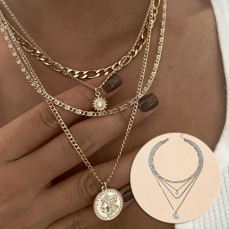 Chunky Gold Necklace Chunky Charm Necklace For Women Layered Gold Necklace For Women Silver Coin Necklace Jewelry Gifts For Women - MANDOTOS