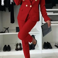 Double-Breasted Lapel Blazer & Zip-Up Trousers Suit