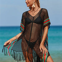 Women's Knitted Colorful Striped Beach Blouse - MANDOTOS INTERNATIONAL0