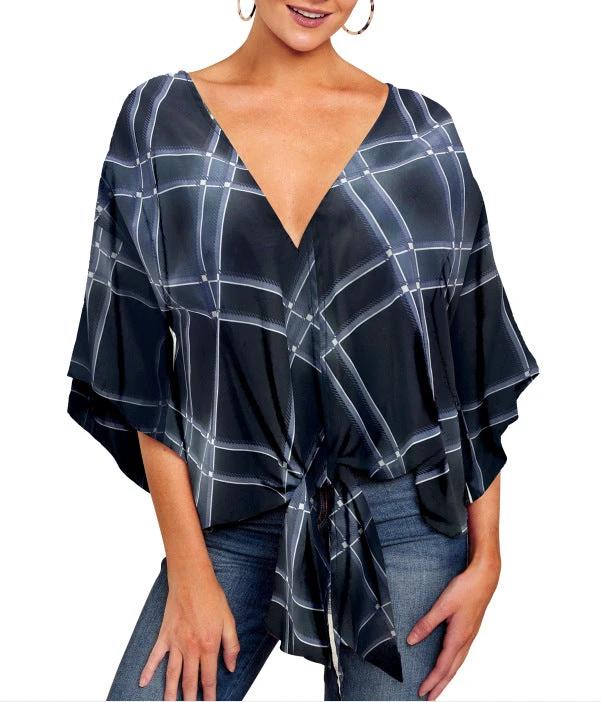 New V Neck Blouse Women Leopard Print Shirts Floral Tie Front Blouses Batwing Summer Oversize Ladies Tops - MANDOTOS INTERNATIONAL0