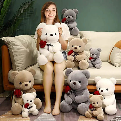 23-45cm New Lovely Hug Roses Teddy Bear Plush Pillow Stuffed Soft Animal Dolls Nice Birthday Gift Girlfriend Valentine's Day - MANDOTOS