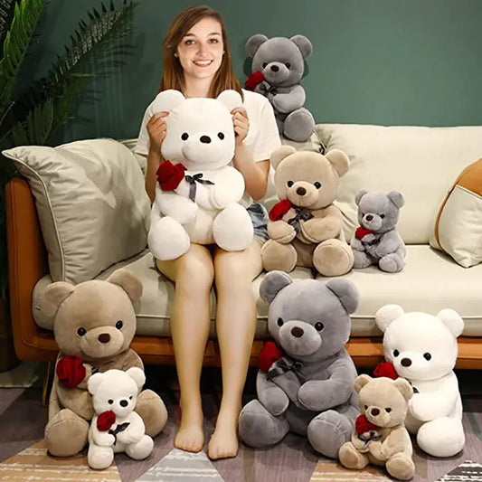 23-45cm New Lovely Hug Roses Teddy Bear Plush Pillow Stuffed Soft Animal Dolls Nice Birthday Gift Girlfriend Valentine's Day - MANDOTOS