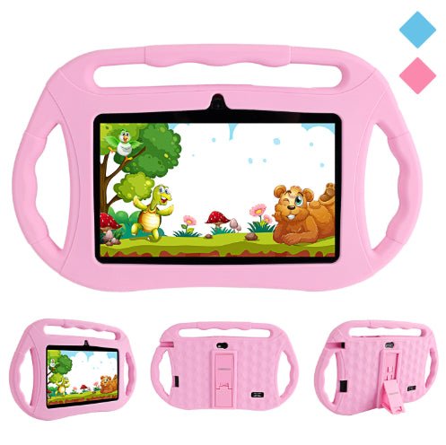 7-inch children's tablet PC smart tutoring machine in pink with rugged case and handle by Ancient Energy