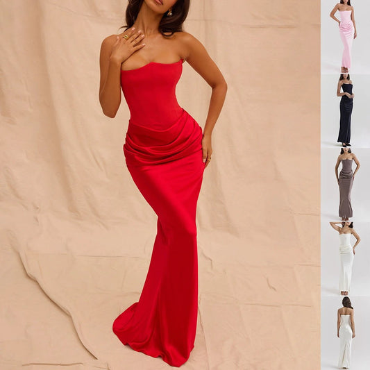 Slim Tube Top Long Dress Sexy Fashion Bandeau Backless Party Evening Dresses For Women Clothing MANDOTOS