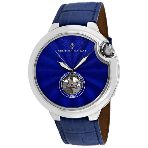Christian Van Sant Men's Cyclone Automatic watch with black dial and stainless steel band, showcasing a sleek, modern design.
