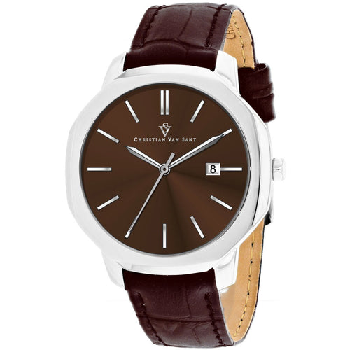 Christian Van Sant men's Octavius Slim watch with a sleek design and black leather strap, displayed on a white background.