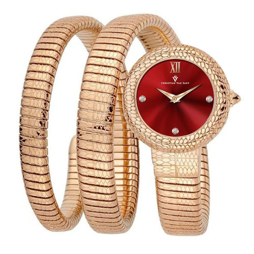 Christian Van Sant Women's Naga watch with a sleek design and metal band, showcasing elegant details on the watch face.