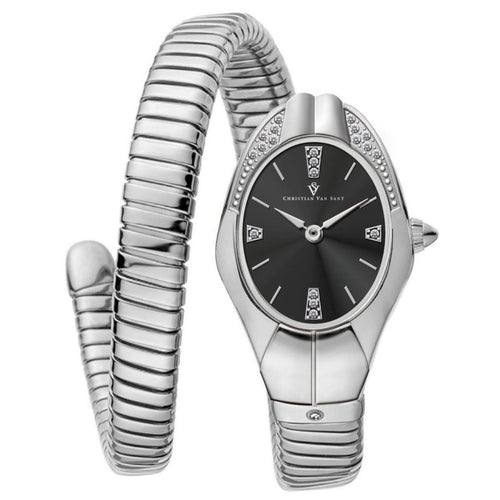 Christian Van Sant Women's Naga watch with a sleek design and silver-tone case, featuring a stylish watch face and leather strap.