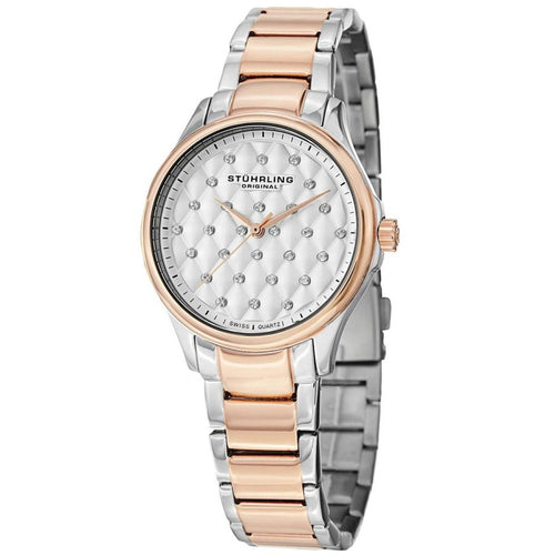 Elegant Stuhrling Women's Symphony watch with a sleek stainless steel band and classic round dial for timeless style.